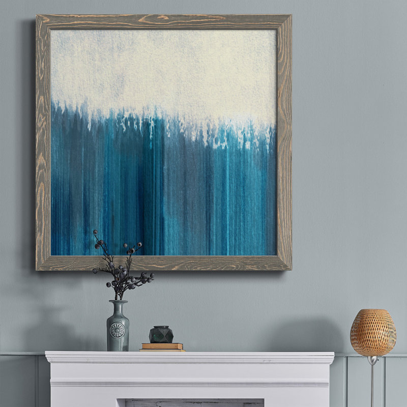 «Fading to Blue», peinture sur toile encadrée, Toile avec cadre gris patiné, H 17 po x l 17 po x P 1,5 po