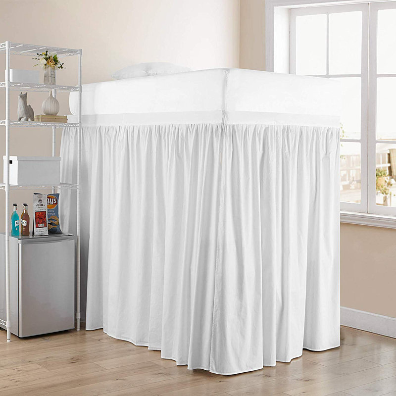 Ensemble de jupe de lit en coton avec attaches (ensemble de 3 panneaux), Blanc campagnard, Simple TG