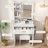 Compact Vanity Table With Mirror, Adjustable LED Lights, Power Outlet, Hairdryer Holder & Stool For Small Bedrooms-1401855517