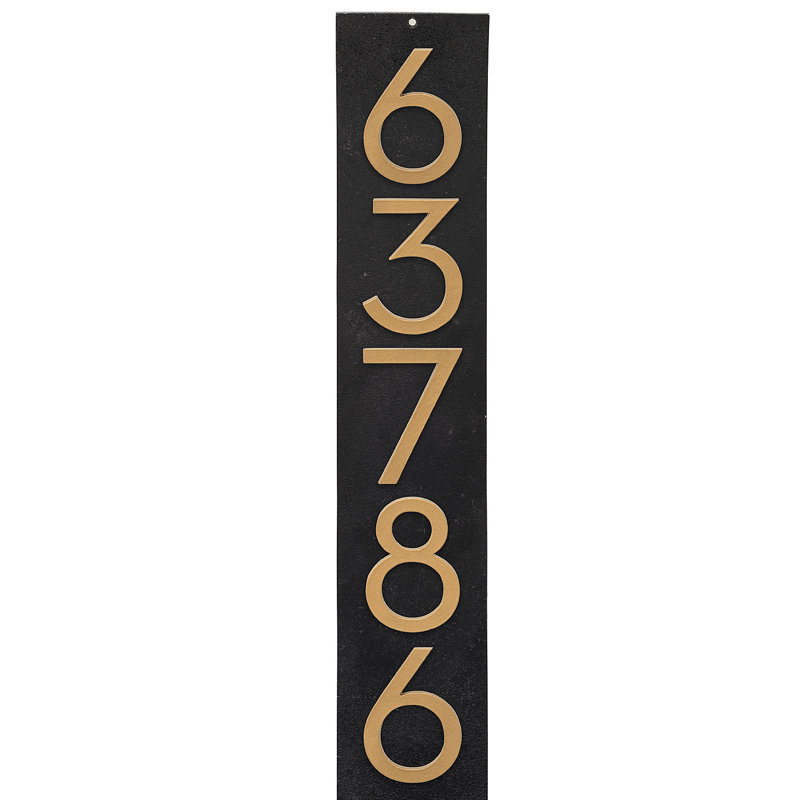 Plaque d'adresse verticale flottante 4 po (5 chiffres), Noir, Or