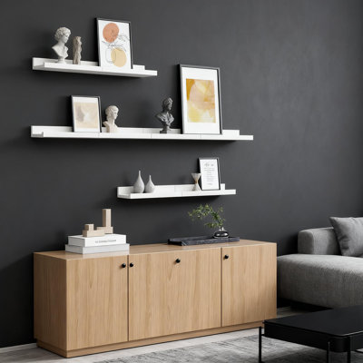 Floating Shelves For Wall Set Of 4, Wooden Picture Ledge Shelves With Safety Lip For Nursery, Kids Room, Bathroom, And Living Room Storage Display