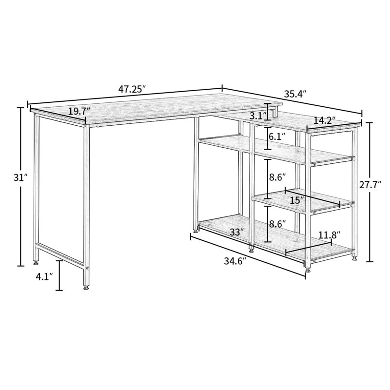 Laseter L-Shaped Metal Base Computer Desk