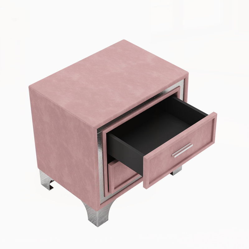 Table de chevet en velours de bois massif, Rose