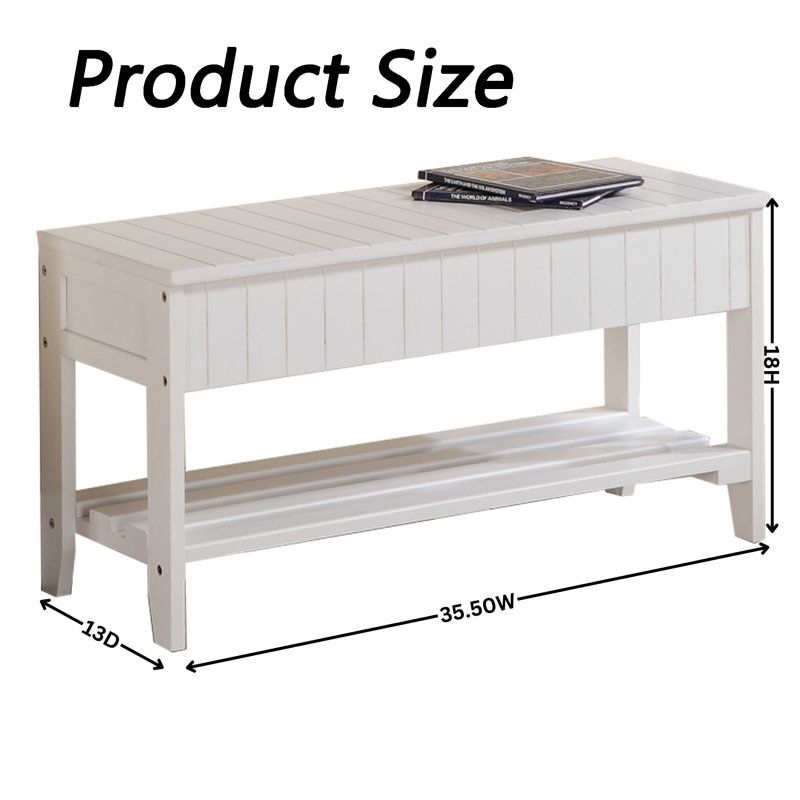 Banc de rangement en bois massif Dreyton, Blanc