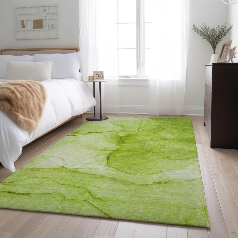Green 8' x 10' Washable Synthetic Rectangular Rug