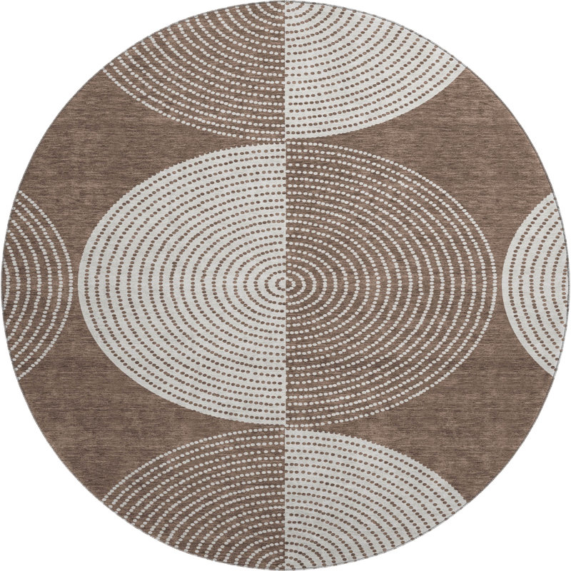 Premium Machine Washable Mayfield AMF2275 Geometric Rug, Beige, 8' Round