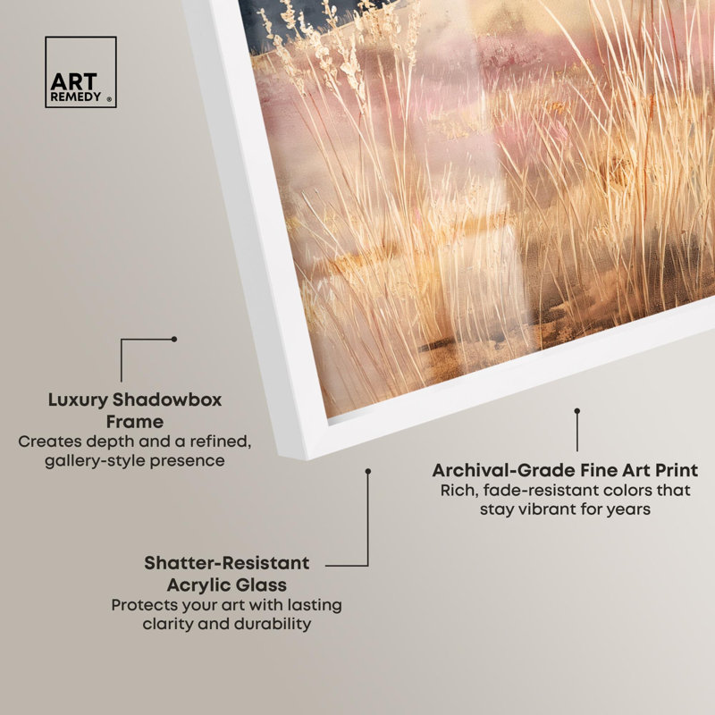 «Golden Grass Shadowbox Print» par Art Remedy, H 46 po x l 37 po, Blanc