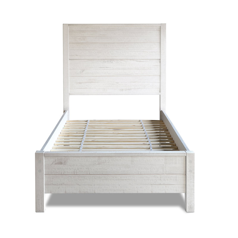 Lit en bois massif Montauk, Simple, Blanc cassé rustique