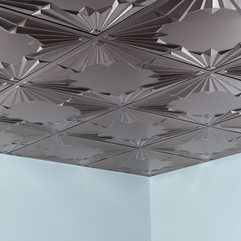 Panneau de plafond décoratif en vinyle FASÄDE Art Deco 2 pi x 2 pi, Nickel brossé