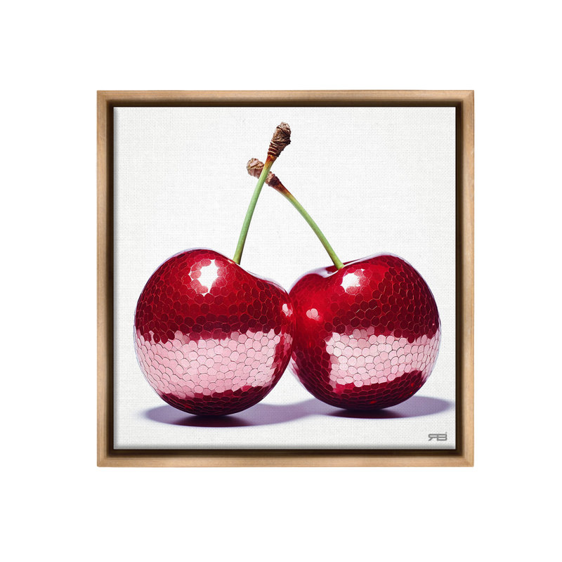 «Cherries With Reflection Floater Frame» par RB sur, H 25 po x l 25 po, Cadre flottant orme Montalcino