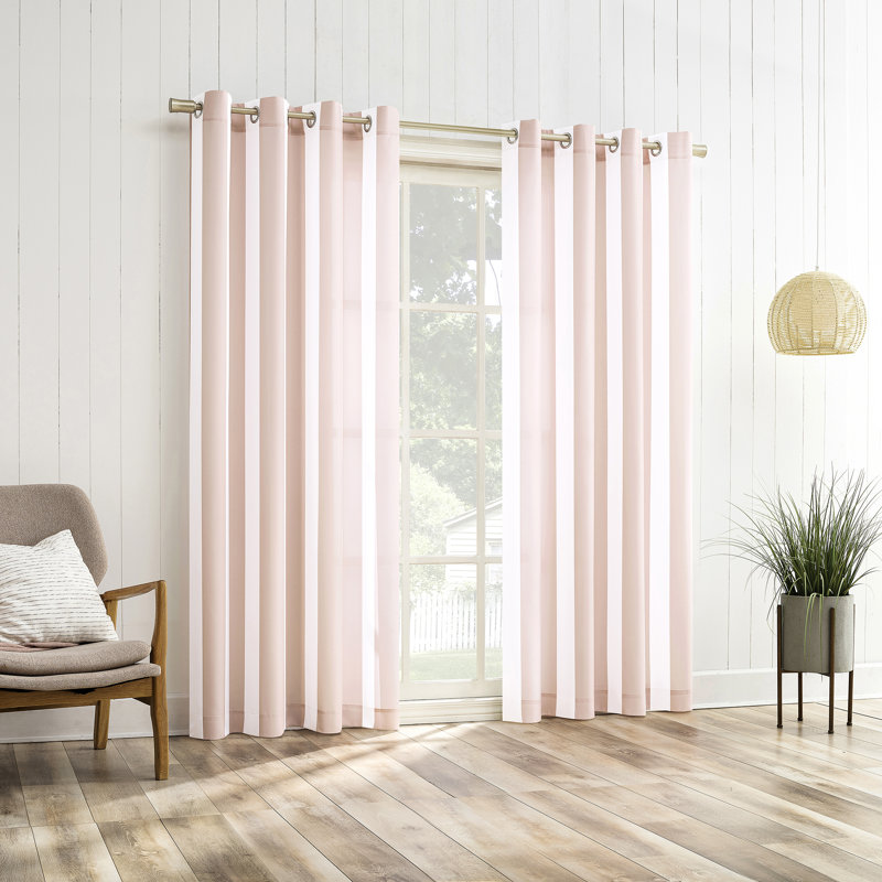 Reagan Cabana Stripe Semi-Sheer Grommet Curtain Panel, 54'' W x 84'' L, Blush Pink