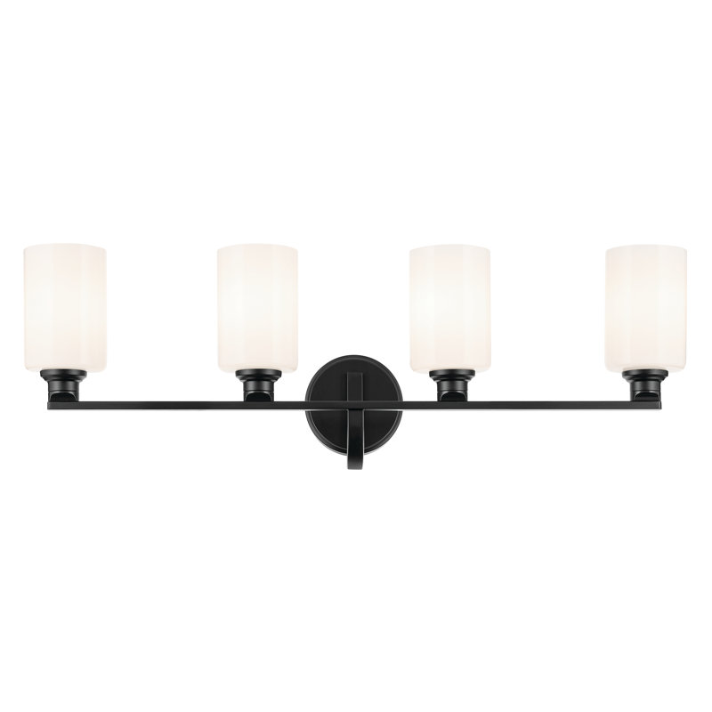 32.25" 4-Light Vanity Light with Fluted Glass, Satin Black, Opal Etched