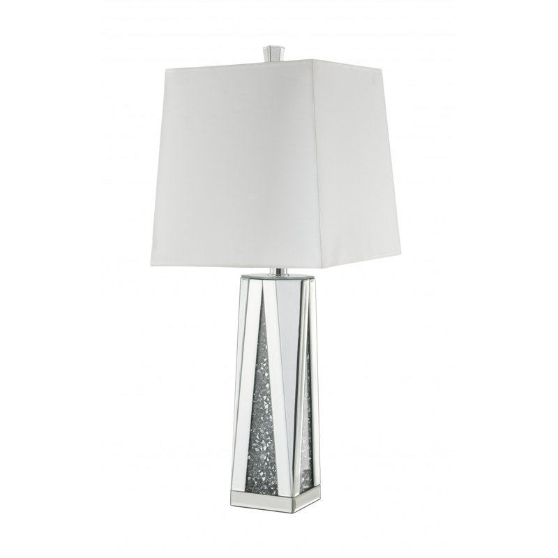 Lampe de table contemporaine carrée avec incrustations de faux diamants, blanc et transparent