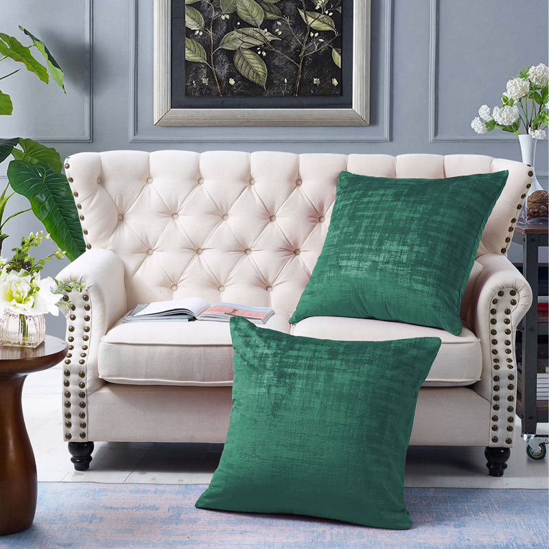 Eden Green Textured Velvet Euro Pillow Set