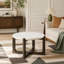 Table basse style transitionnel à dessus en pierre de quartz avec base à tréteaux, finition noyer foncé pour un salon élégant-133449120-133449121