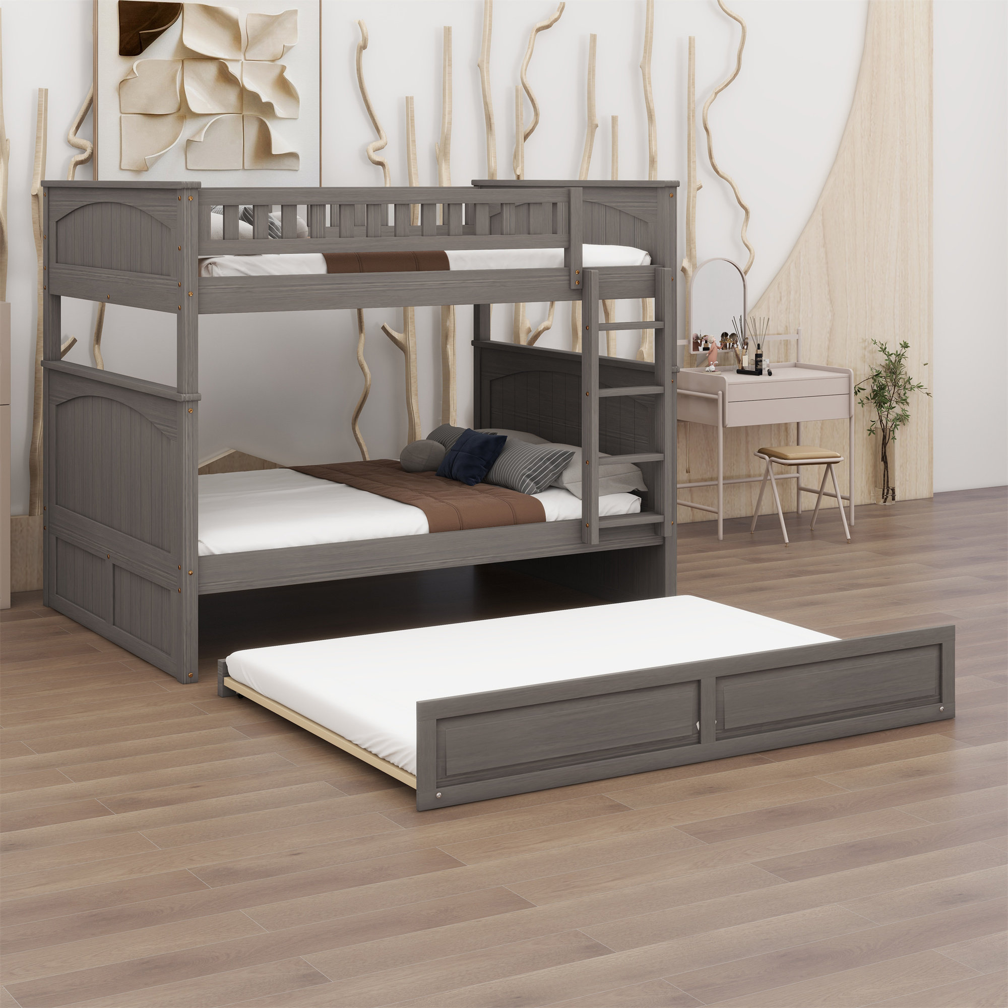 Harriet Bee Bunk Bed With Trundle Bed, Bunk Bed With Guardrails | Wayfair
