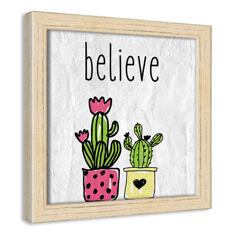 Cactus B, art encadré, 8" H x 8" W x 1.18" D, Cadre boîte beige