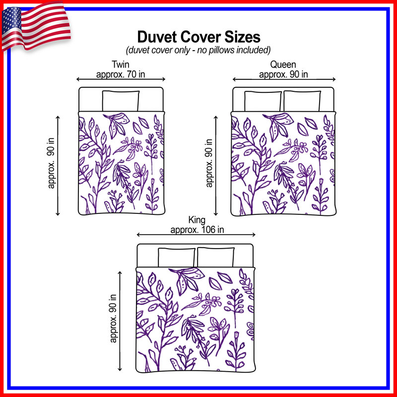Housses de couette mauves à motif botanique, Lit simple