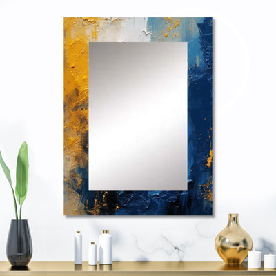 Blue and Yellow Intuitive Expressions I - Abstract Large Mirror, Blue Decorative Wall Mirror, Printed Metal Art