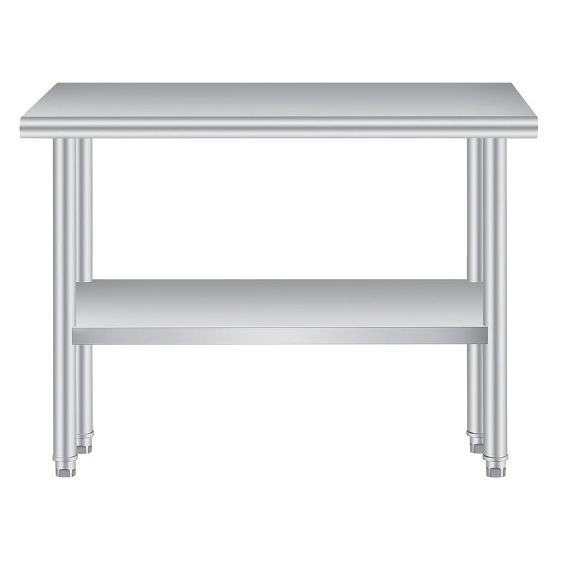 Table de préparation en acier inoxydable avec dosseret, tablette inférieure réglable et 4 roulettes, table commerciale robuste avec tablette inférieure réglable pour une utilisation extérieure, restaurants, hôtels, travaux