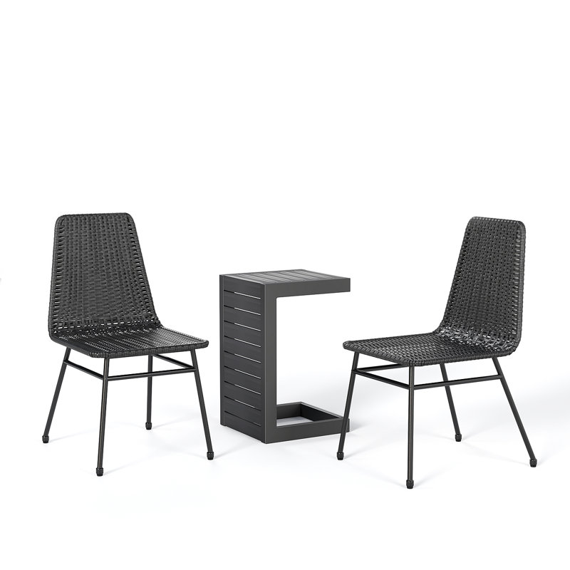 Chaise brun foncé (2) + table d'appoint noire