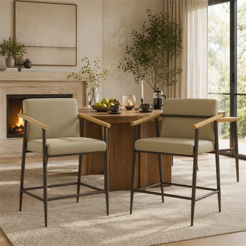 Tabouret de comptoir avec structure en fer (ensemble de 2), Khaki