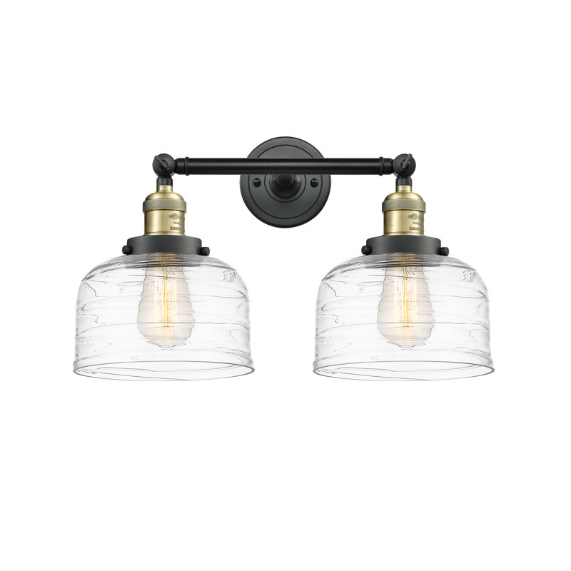 Bell - 2 Light 19" Bath Vanity Light, 60 Watt Vintage Incandescent Bulb, Black Antique Brass, Clear Deco Swirl
