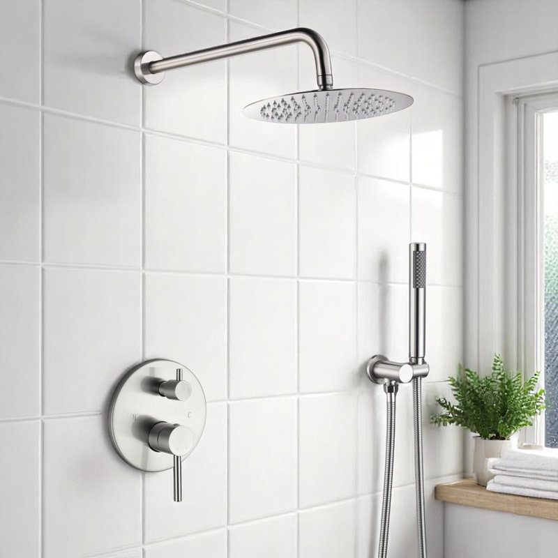 Système de robinet de douche à pression équilibrée 10 po avec douchette 10 po, Nickel brossé