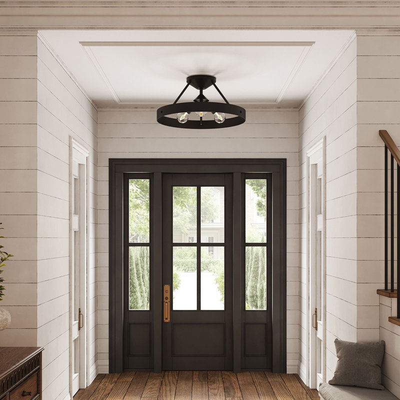 Avec 15 in. 3-Light Matte Black Contemporary Flush Mount Light