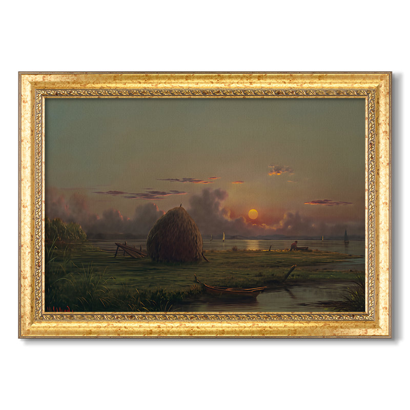 Haystack at Sunset, 1880 - Martin Johnson Heade - Toile encadrée sur mesure, Feuille d'or toscane (ou acanthe doré tacheté)