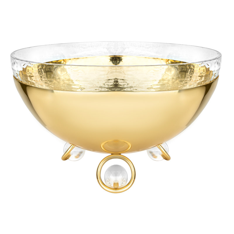 Saladier avec insert en verre doré et pieds sphériques transparents - P 11 po