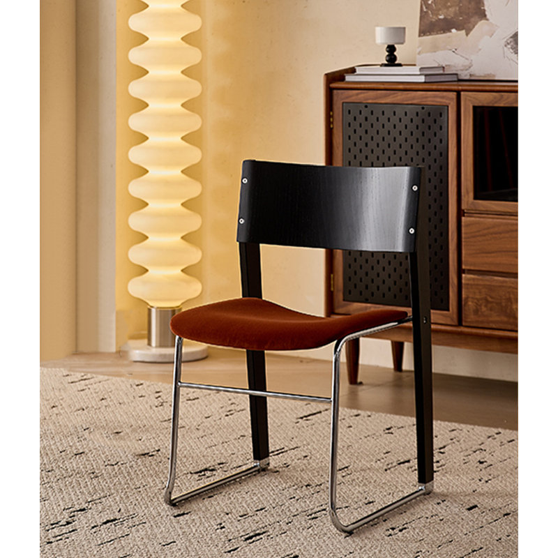 Retro Wabi Sabi Style Solid Wood White Oak Backrest Dining Chair, Red