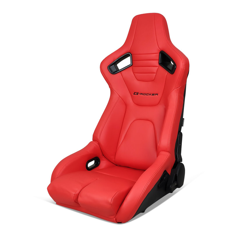Siège baquet universel côté gauche avec double glissière, inclinable en cuir polyuréthane noir, côté conducteur noir, Rouge