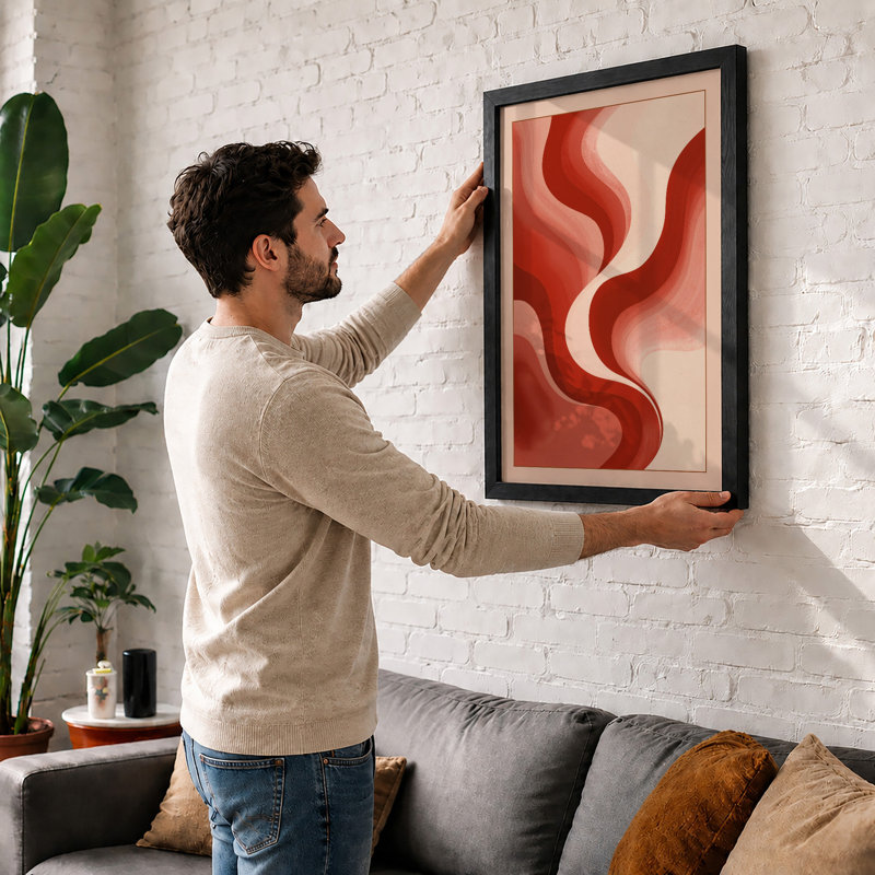 Crimson Flow Abstract - Framed Print, Black, A4 - 29.7 x 21.0 cm