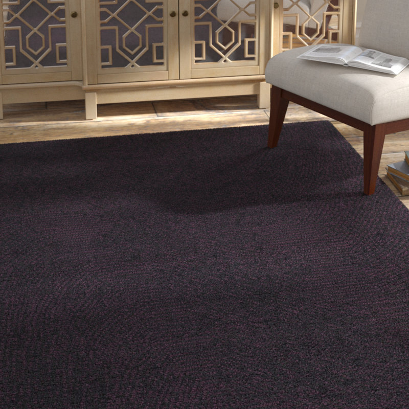 Tapis en laine touffeté à la main Donora, Noir / mauve, Rectangle 5 pi x 7 pi 6 po