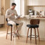 Tabouret de bar pivotant rembourré avec structure en bois courbé au fini noyer-1153153123-1153153125