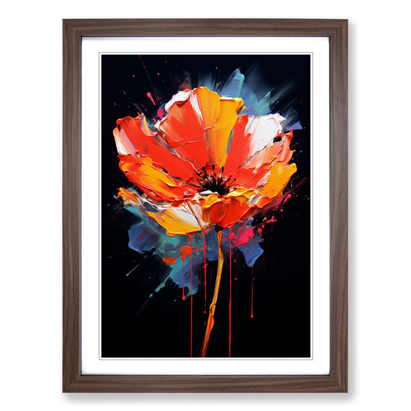 Poppy Flower Gestural No.2 - Single Picture Frame Print on Wood, Walnut, 34" H x 25" W x 2" D