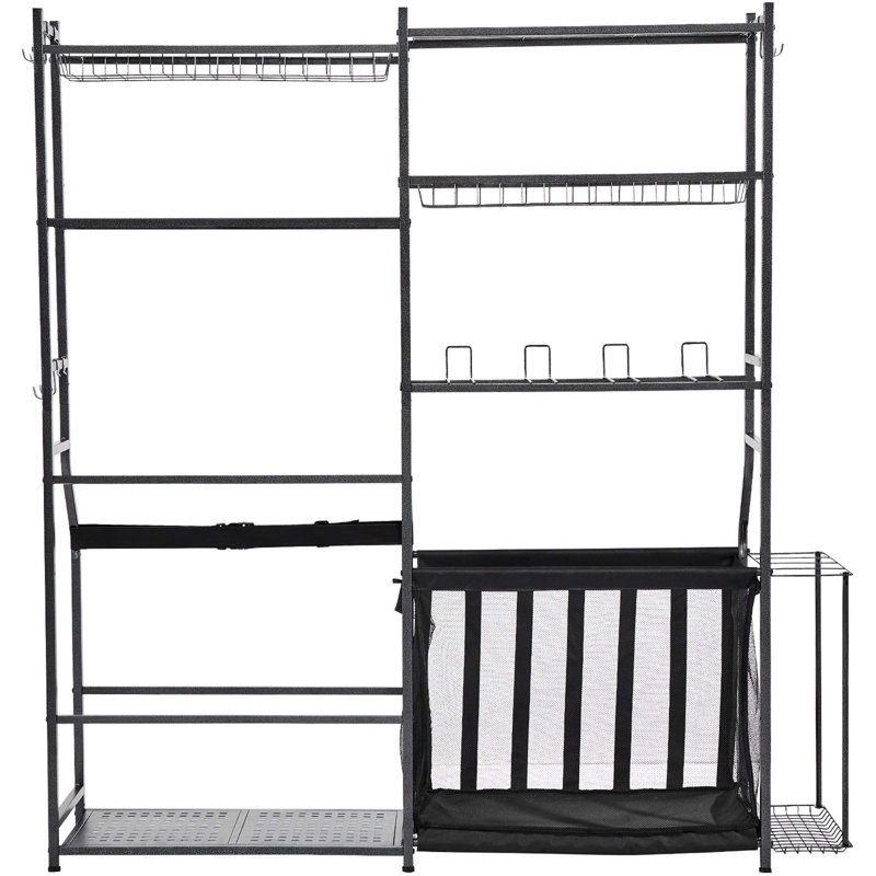 Organisateur de garage pour le golf avec 2 supports pour sacs de golf et supports pour équipements multisports, idéal pour une gestion ordonnée et efficace des équipements.