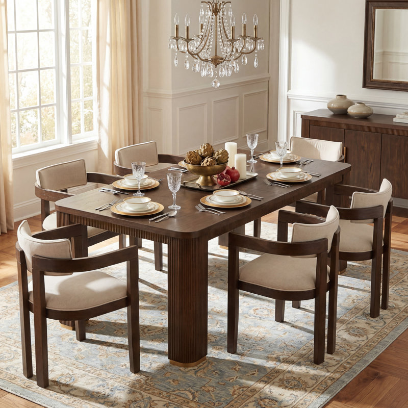 Ensemble de table de salle à manger 6 personnes Lyddia avec chaises rembourrées et structure en bois