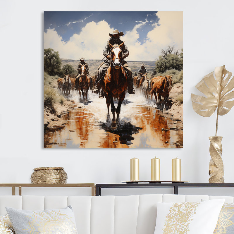 Western Horse Riders Memories, reproduction d'art sur toile, H 36 po x l 36 po, Toile tendue