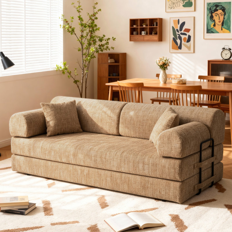 Canapé-lit convertible 4-en-1 avec tissu Boucl茅, Boucle ocre, Ocre