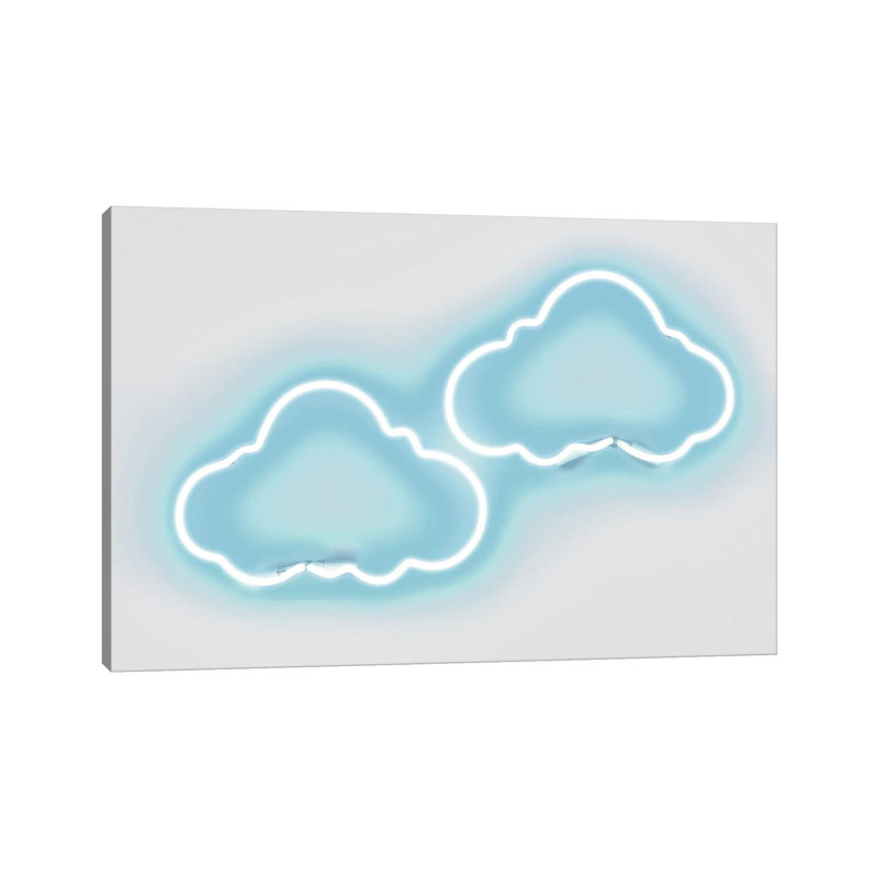 Neon Clouds Aqua On White by Hailey Carr - Wrapped Canvas Print, 20.32 cm H x 30.48 cm W
