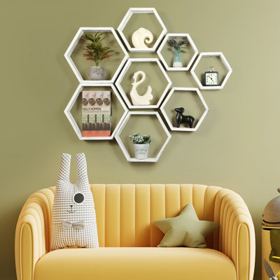 Silikou 8 Piece Hexagon Floating Shelf