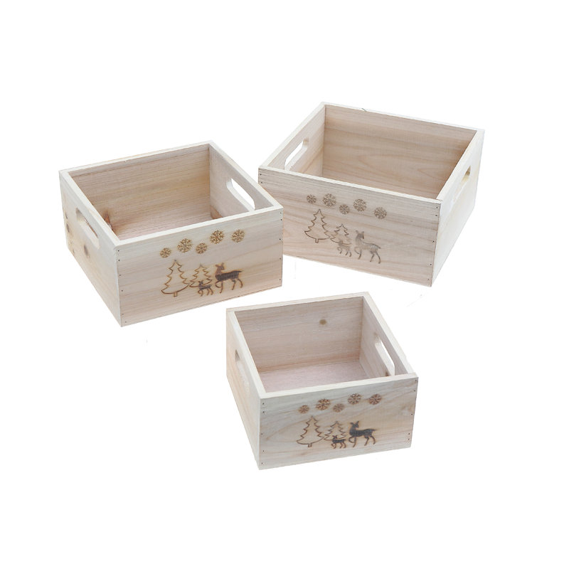 Ensemble de 3 jardinières carrées gigognes en bois naturel (renne)