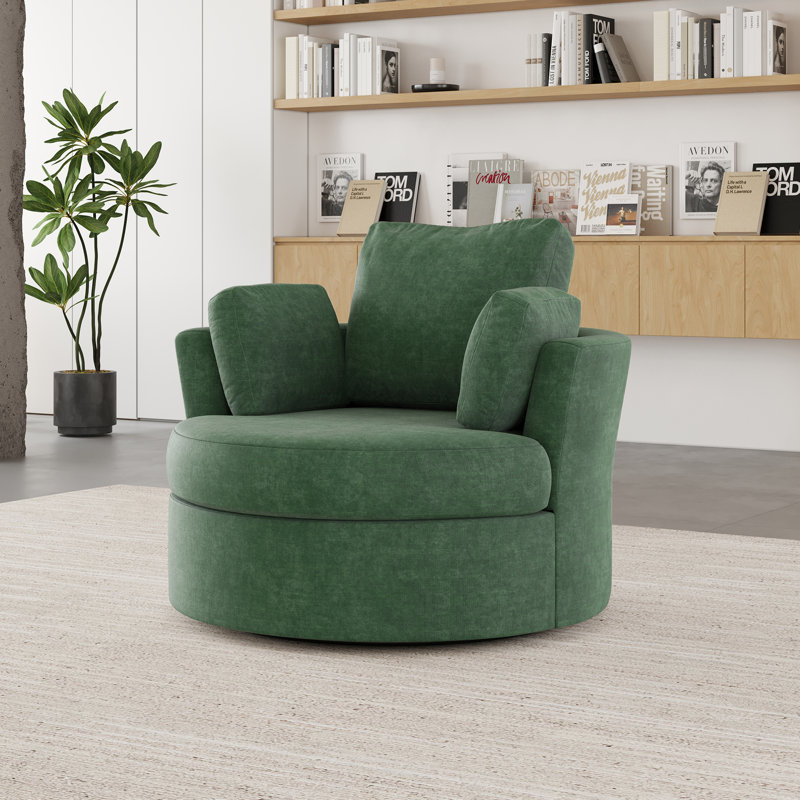 Berey Swivel Barrel Chair, Green Polyester