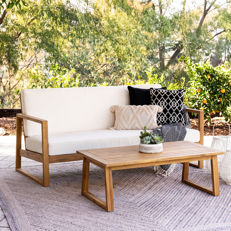 Ensemble de conversation 2 pièces avec coussins, Structure teck / coussin beige