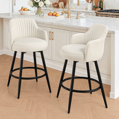 Tabouret de bar pivotant de 26 po de hauteur et tabouret de comptoir rembourré avec accoudoirs à dossier incurvé (ensemble de 3)