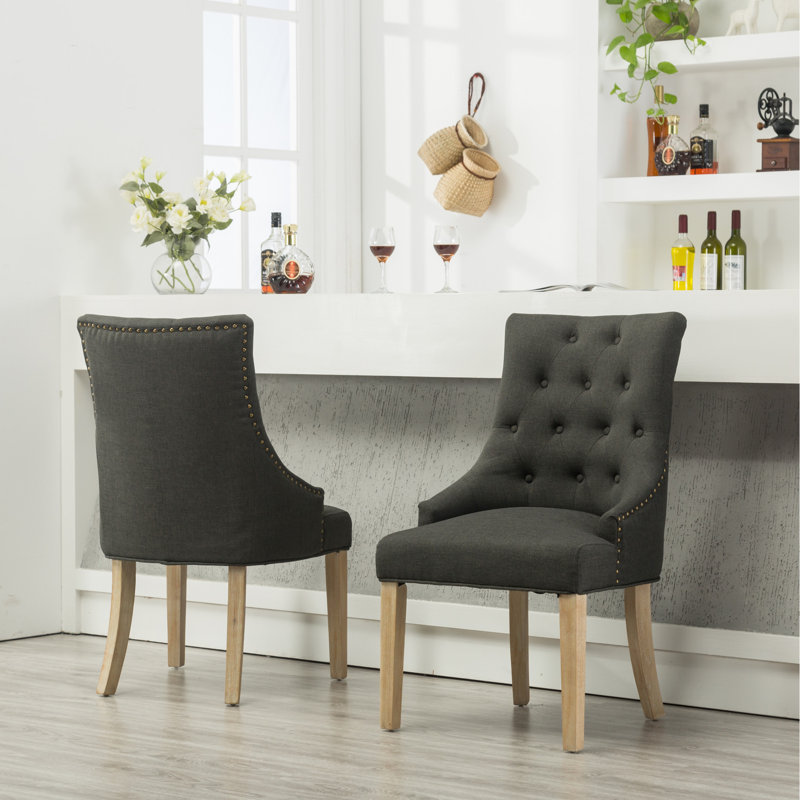 Chaises à oreilles en bois massif à boutons gris anthracite 2 - Sièges pour hôtesses avec têtes de clou élégantes