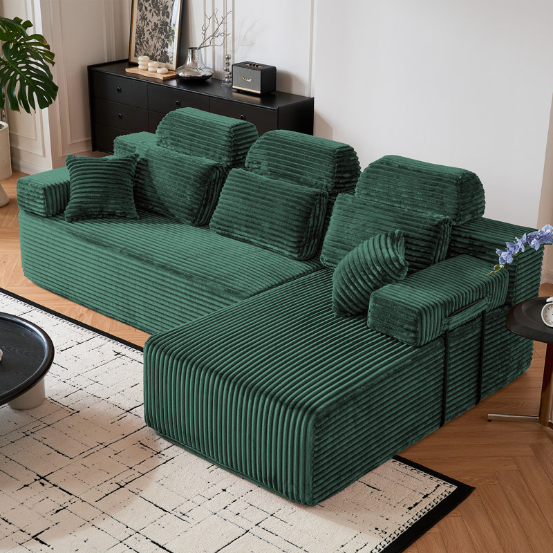 104 " Corduroy Sectional, Green Corduroy, Green