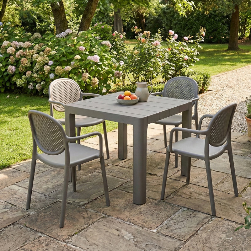Ackles 4 - Person Patio Dining Set Square Table, Grey